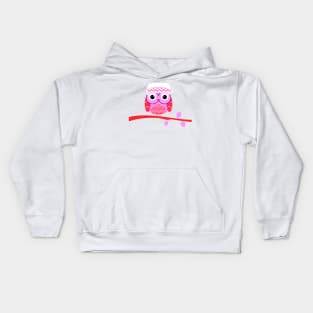 Cute owl on a branch -pink Kids Hoodie